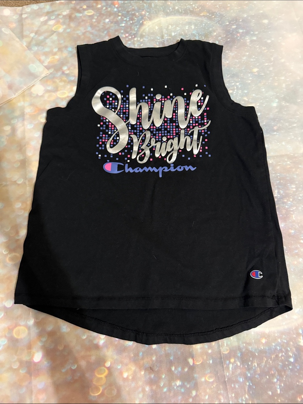 Champion Black Tank Top with Metallic 'Shine Bright' Graphic 10/12